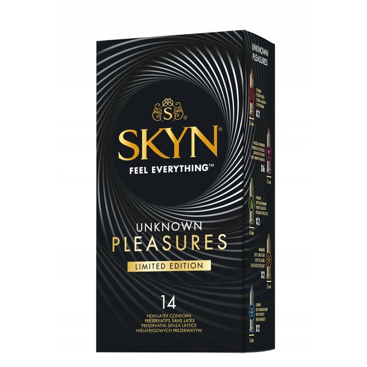Комплект от 14 презерватива SKYN Unknown Pleasures, технология SKYNFEEL, прозрачни, 53 mm