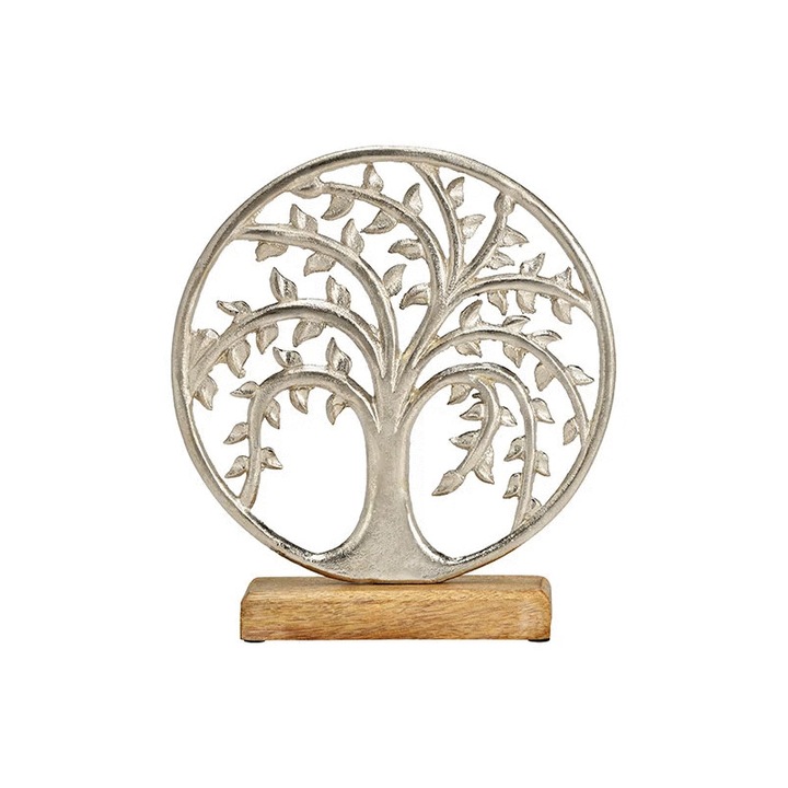 Decoratiune de birou, copacul vietii din metal si bambus, 24x26x4 cm