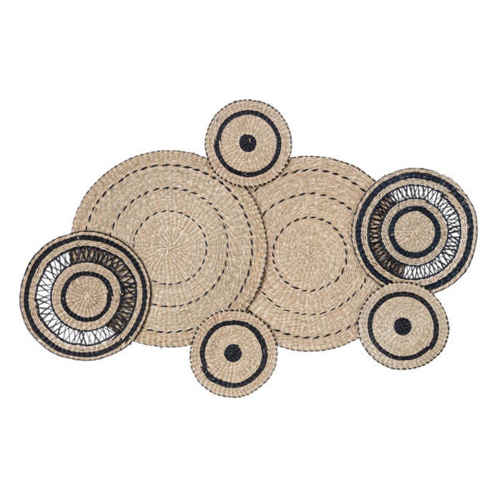 Бохо декорация за стена, кръгове от слама, 115 х 72 см