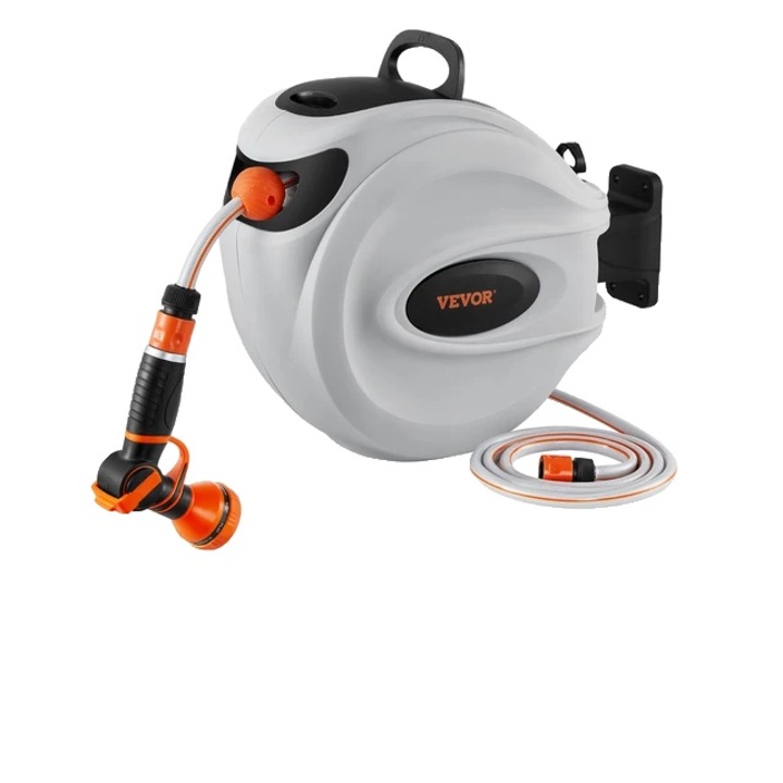 Behúzható kerti tömlő, 180°-ban elforgatható támasztékkal, fúvóka 9 modell, 20m, többszínű