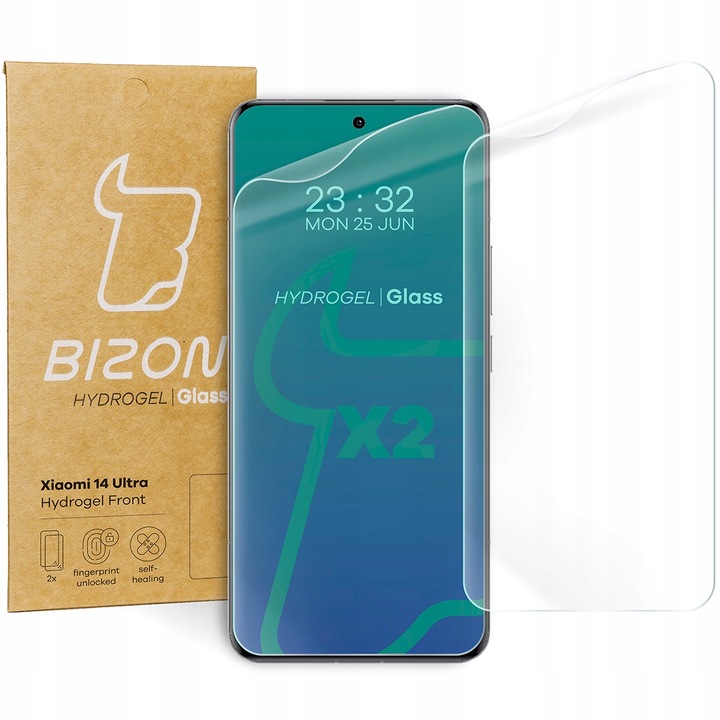 Folie de protectie Bizon Glass Hydrogel pentru Xiaomi 14 Ultra, transparenta, set 2 bucati, 15.74x7.22cm