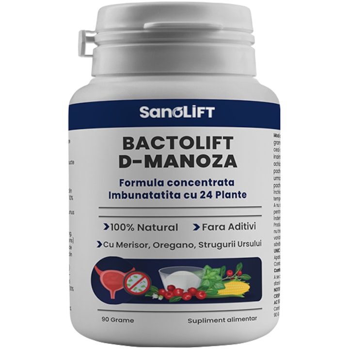 D-Manoza Pudra Forte: BactoLift D-Manoza 2000 mg Imbogatit cu 24 Plante (Uva Ursi, Merisor, Cozi de Cirese)