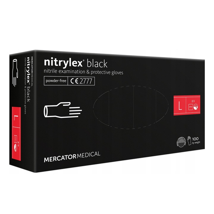 100db-os Mercator eldobható kesztyű készlet, fekete nitril, L-es méret