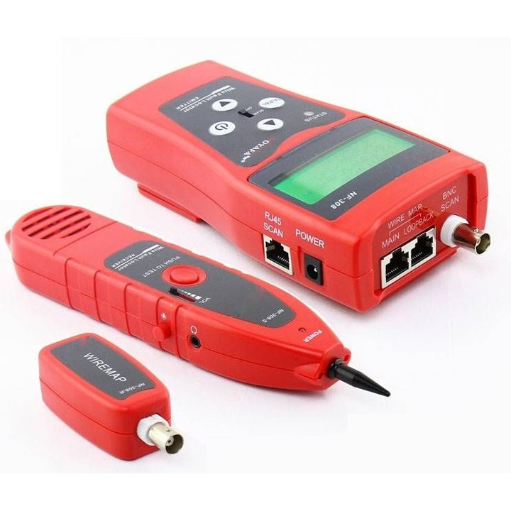 Braun Group multifunkcionális hálózati teszter, NF-308, RJ45, RJ11, BNC, USB csatlakozók, LCD kijelző