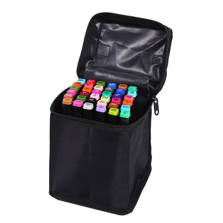 Set 36 De Markere Multicolore EDAR Cu 2 Capete, Cap Dublu Subtire/Gros, Cerneala Pe Baza De Alcool, Geanta Inclusa