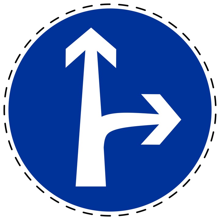 Sticker Indicator Autoadeziv de Obligativitate - Obligatoriu Inainte si la Dreapta 5 cm