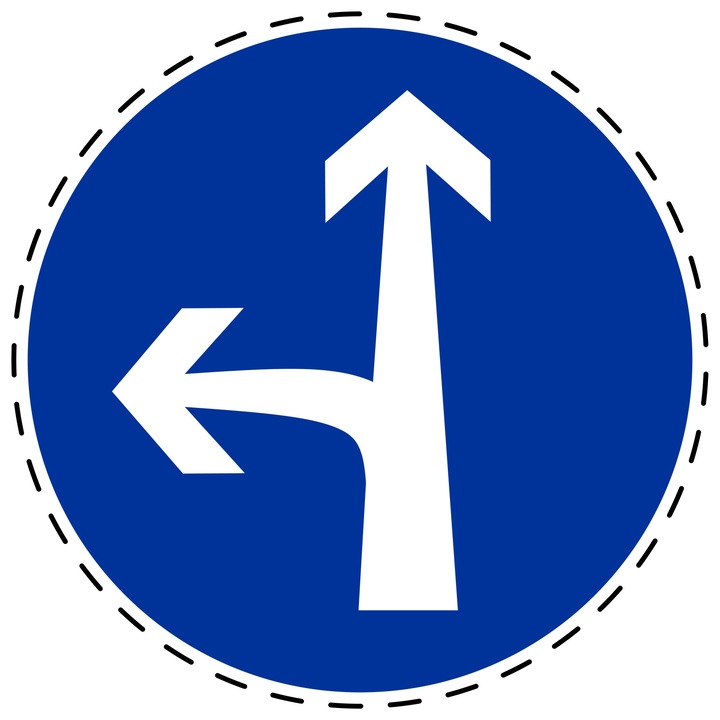 Sticker Indicator Autoadeziv de Obligativitate - Obligatoiu Inainte si la Stanga 5 cm