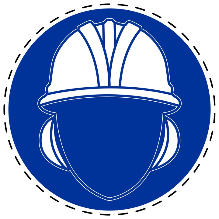 Sticker Indicator Autoadeziv de Obligativitate - Protectia Capului si a Urechilor Obligatorie 5 cm