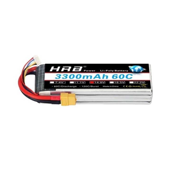 Baterie Lipo HRB 4S pentru drone/masini RC, 14.8V, 3300mAh, 60C, Negru