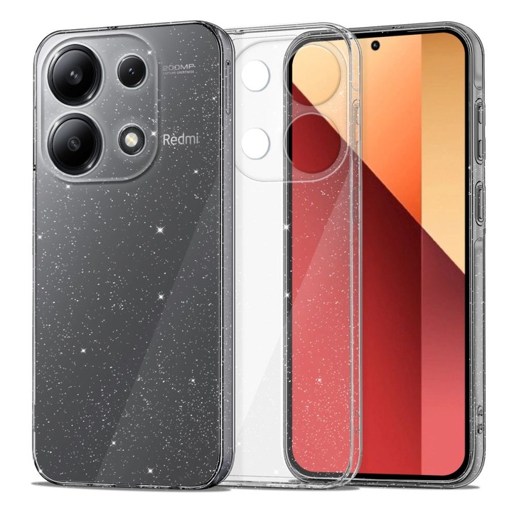 Telefontok Xiaomi Redmi Note 13 Pro 4G / LTE kompatibilis - Glitter - átlátszó csillámos hátlap tok, szilikon kerettel