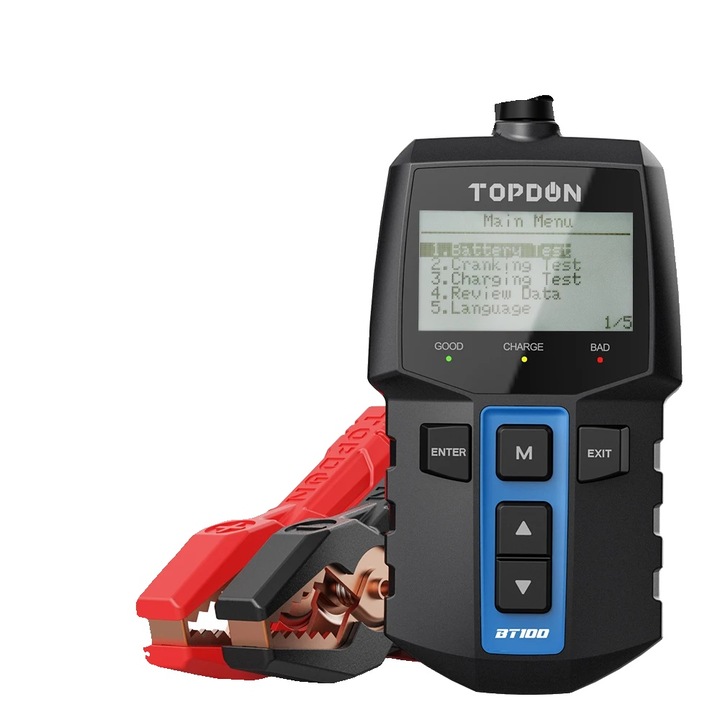 Тестер за автомобилни акумулатори, анализ на здравето и заряда, цифров, 12V, 100-2000 CCA, LCD екран, -20°C-65°C, 136.5x75.5x22.5mm