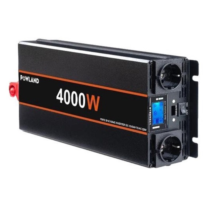 Автомобилен инвертор, изходна мощност 3000W, преобразуване 12V/24V DC към 220V AC, 4000W, 12V, Европа