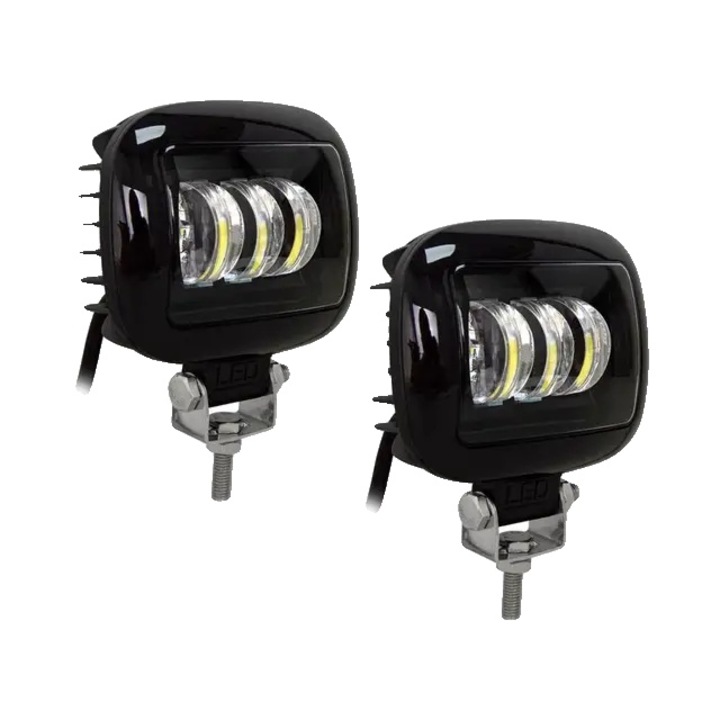 2 db négyzet alakú LED projektor készlet, 27W, 6000K, fekete, 5 hüvelykes, vízálló