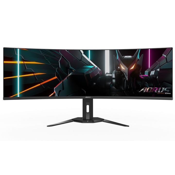 Монитор 49'' GIGABYTE AORUS CO49DQ, E-LED, QD-OLED, 5120 x 1440, 1 x USB Type-C, 1 x USB 3.0 Upstream, 2 x USB 3.0 Downstream, 1 x DisplayPort 1.4, 1 x Audio Out, 2 x HDMI 2.1, Вградени високоговорители 2 x 5W