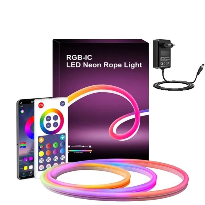 Set Benzi LED, ColorRGB, 5m, Bluetooth, Multicolor, Control Multiplu, Sincronizare Muzicala