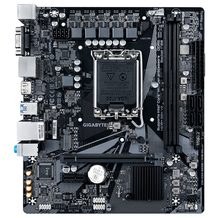 Дънна платка GIGABYTE H610M-S2H V2, socket 1700, 2xDDR5, Micro ATX H610M-S2H-V2-D5
