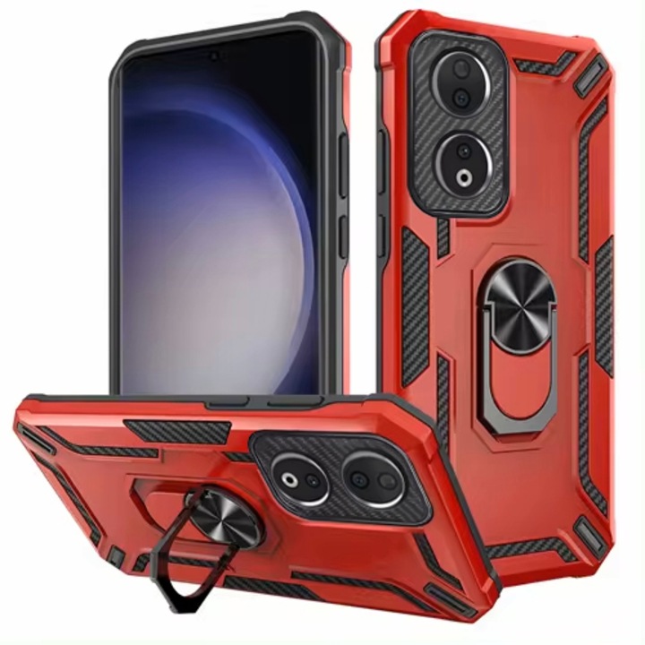 Husa pentru Honor 90 inel rotativ 360 Daden®, Hybrid Antisoc, Suport Inel, Antisoc, Calitate Premium, Rosu