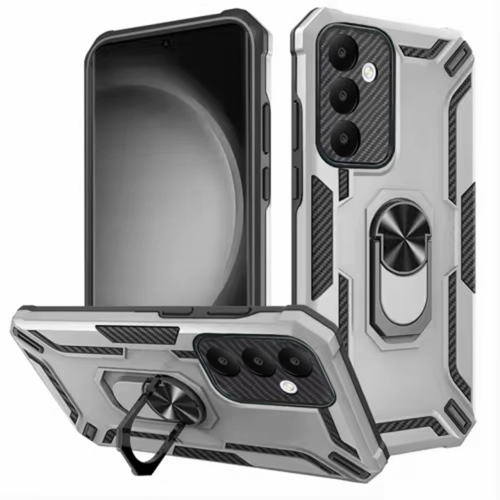 Huzat Samsung A05S gyűrű 360 forgó Daden®-hez, Hibrid Anti-Shock, Gyűrűtartó, Anti-Shock, Prémium minőségű, Ezüst