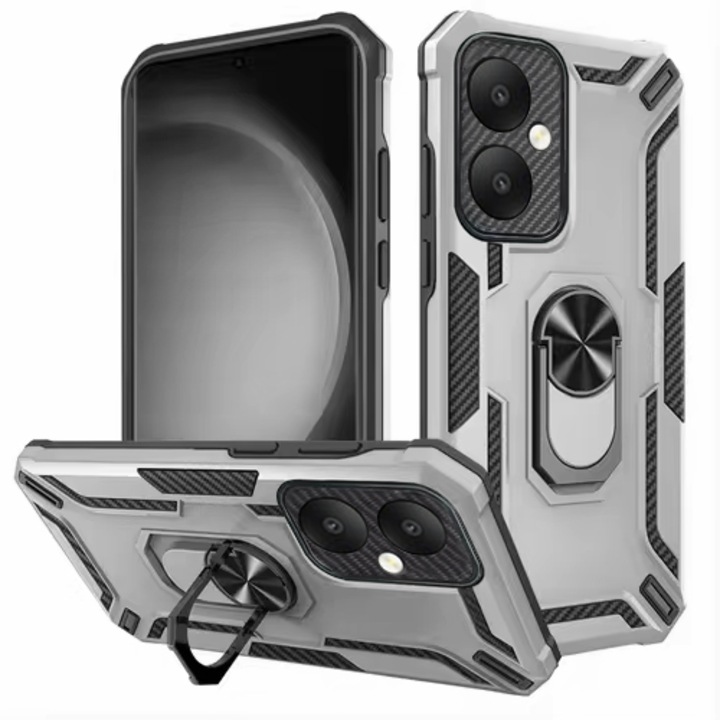 Tok Samsung A05 forgógyűrűhöz 360 Daden®, Hibrid Anti-Shock, Gyűrűtartó, Anti-Shock, Prémium minőségű, Ezüst