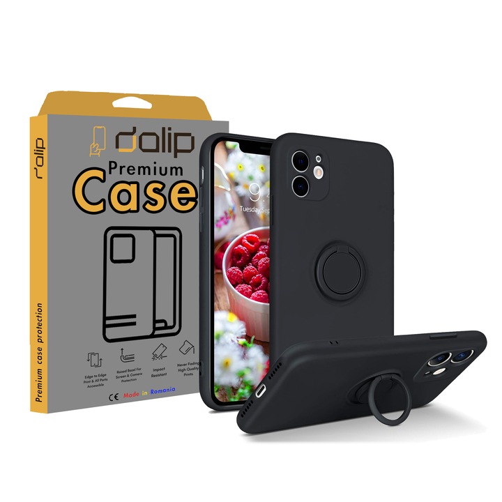 Husa pentru Xiaomi Redmi 9A/ 9AT/ 9i, Dalip Strong Ring, Termoplastic, Negru