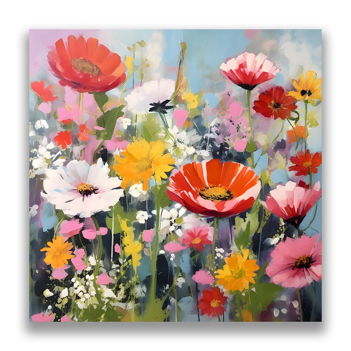 Първокласна картина на платно, LuxCanva® A1562, Прегръдка на цветя, 90 X 90 CM, 100% памучно платно 400g/m2, Дървена рамка, Всекидневна, Декоративна, Цветя, Пролет, Природа, Спалня, Живи цветове
