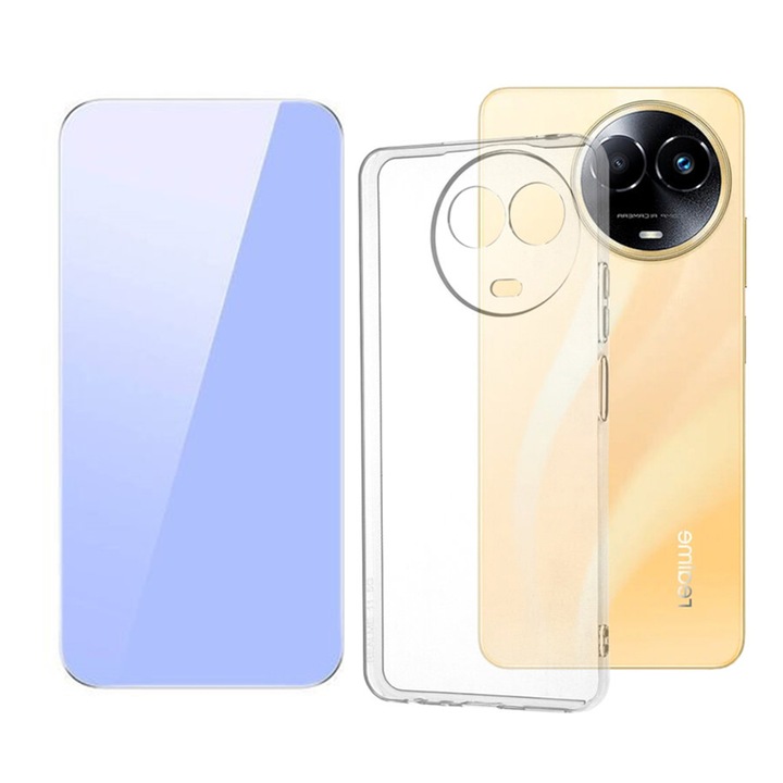 2.5D Secure üvegfólia készlet, kristálytiszta, Full HD tisztaság és átlátszó szilikon tok Realme 11 5G-hez, OPTIM MEGOLDÁS, gyémánt kialakítás, könnyű TPU lökhárító tok, ütéselnyelés, egyedi, tartós sárgásgátló technológia, átlátszó