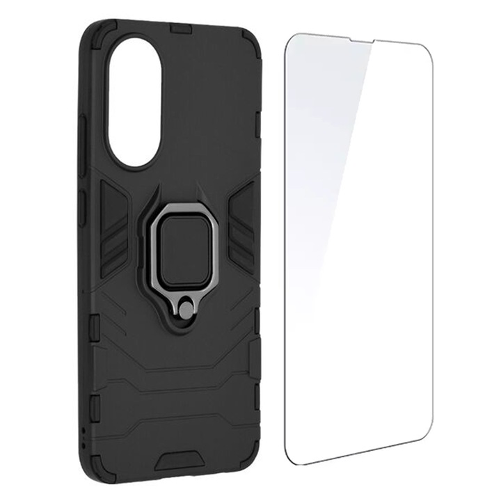 2.5D Secure Glass Fólia készlet, Crystal Clean, Full HD Clarity és megerősített pajzsvédő burkolat Realme C67 4G-hez, OPTIM SOLUTION, páncél gyűrűvel, teljes védelem, 360°-os katonai fokozatú védelem, kétrétegű ütésálló, fekete