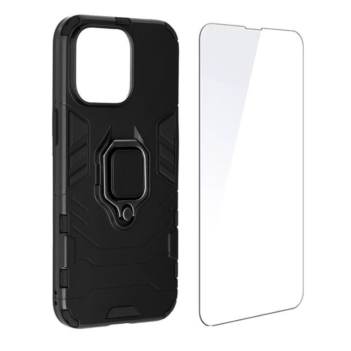 2.5D Secure Glass Fólia készlet, Crystal Clean, Full HD Clarity és megerősített pajzsvédő tok Xiaomi Redmi Note 13 Pro készülékhez, OPTIM MEGOLDÁS, Páncél gyűrűvel, Teljes védelem, 360°-os katonai fokozatú védelem, kétrétegű ütésálló, fekete
