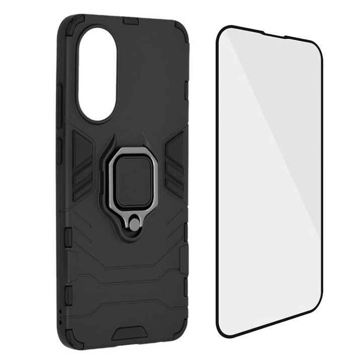 5D Secure Glass fóliakészlet, következő generációs HD tisztaság, teljes képernyős burkolat és megerősített pajzsvédő burkolat a Realme C67-hez, OPTIM MEGOLDÁS, páncél gyűrűvel, teljes védelem, 360°-os katonai fokozatú védelem, kétrétegű ütésálló, fekete