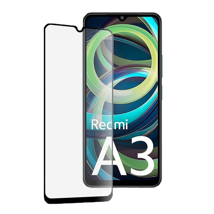 Стъклен протектор 5D Optim Solution, съвместим с Xiaomi Redmi A3, 9H устойчивост, Next-Gen HD Clarity, Full Glue, Нечупливи ръбове, Технология за оптимална защита, Прозрачен