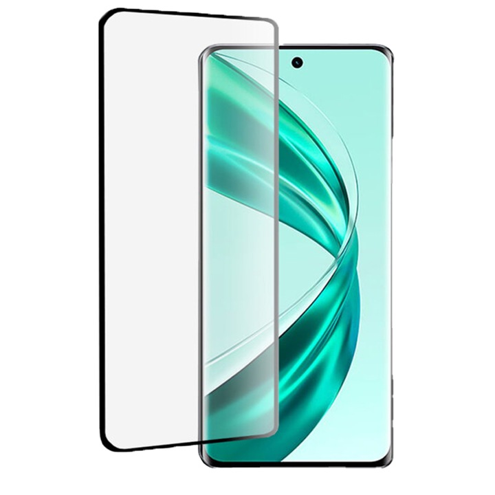 5D защитено стъклено фолио, съвместимо с Honor X50 Pro, ОПТИМАЛНО РЕШЕНИЕ, извит екран, 9H устойчивост (анти-експлозия) с лепило върху цялата повърхност, HD яснота, пълно лепило, нечупливи ръбове, технология за оптимална защита, ясна визия, прозрачен