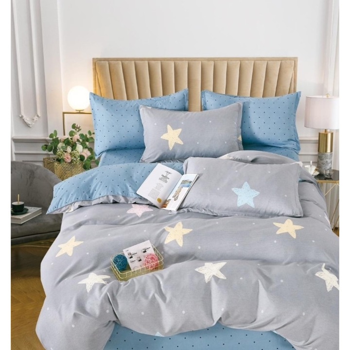 Dupla ágynemű 2 lány részére, Colorful Stars Print, 6 db, 2 személyes, 180x200 cm, Fine Satin