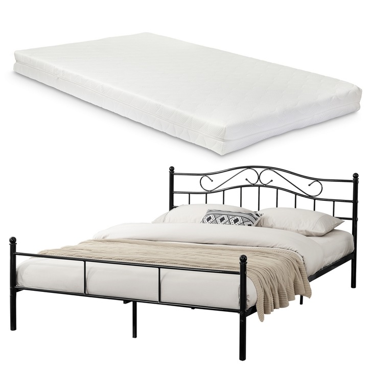 Двойно легло Sonata, с метална рамка и матрак, Черно, 200 x 180