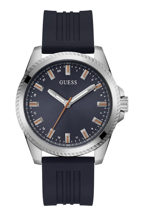 GUESS, Ceas cu o curea de silicon, Argintiu, Bleumarin