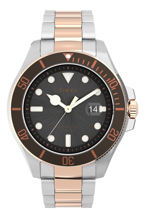 Timex, Кварцов часовник Harborside Coast с лого, 43 мм, Rose Gold, Сребрист