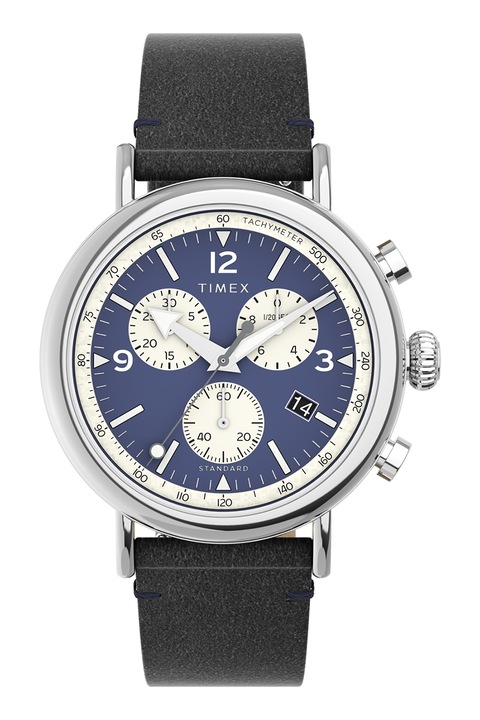 Timex, Часовник Standard от неръждаема стомана, 41 мм, Сребрист, Бледочерен