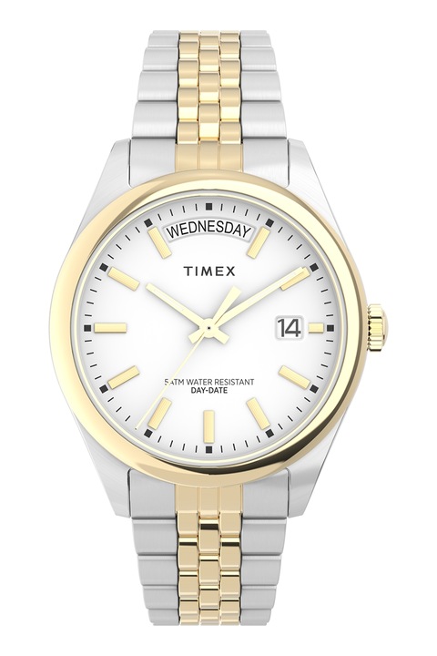 Timex, Кварцов часовник Legacy с двуцветен дизайн, 36 мм, Сребрист, Златист