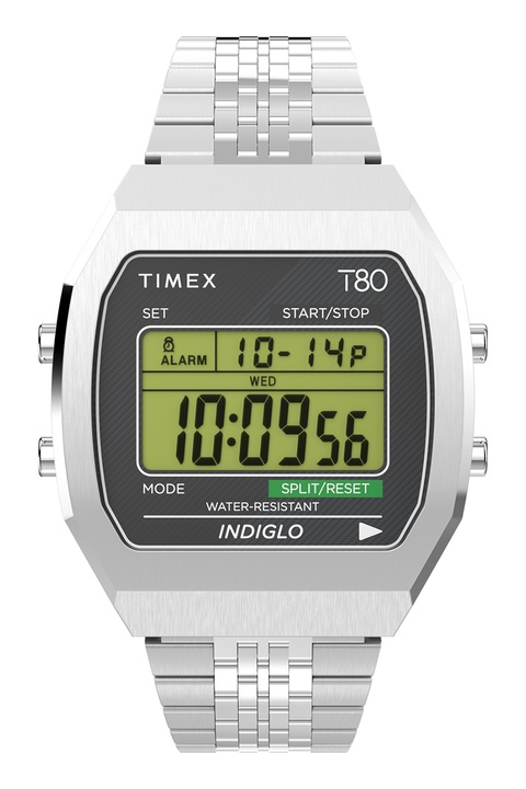 Timex, Часовник T80 с верижка от неръждаема стомана, 36 мм, Сребрист