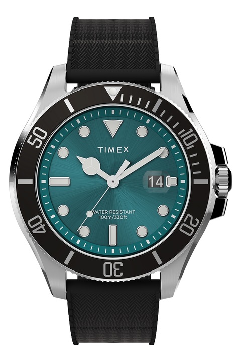 Timex, Часовник Harborside Coast със силиконова каишка, 43 мм, Сребрист, Черен