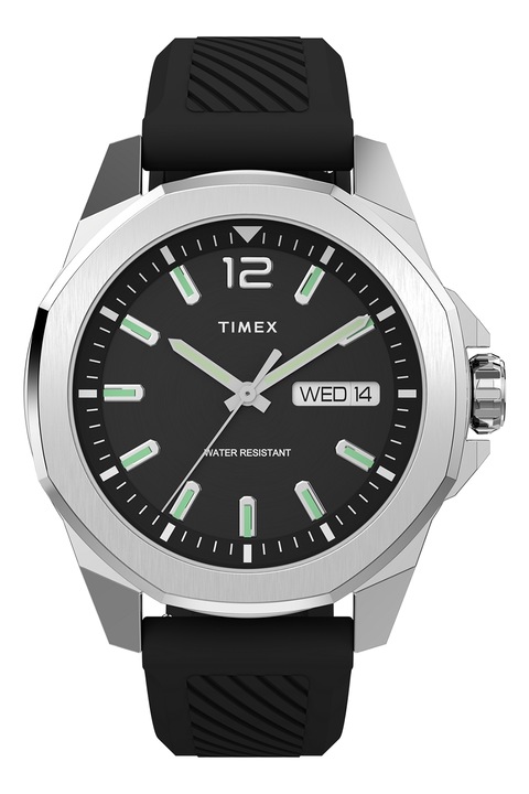 Timex, Часовник Essex със силиконова каишка - 46 мм, Сребрист, Черен