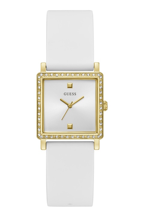 GUESS, Ceas decorat cu cristale, Auriu, Alb