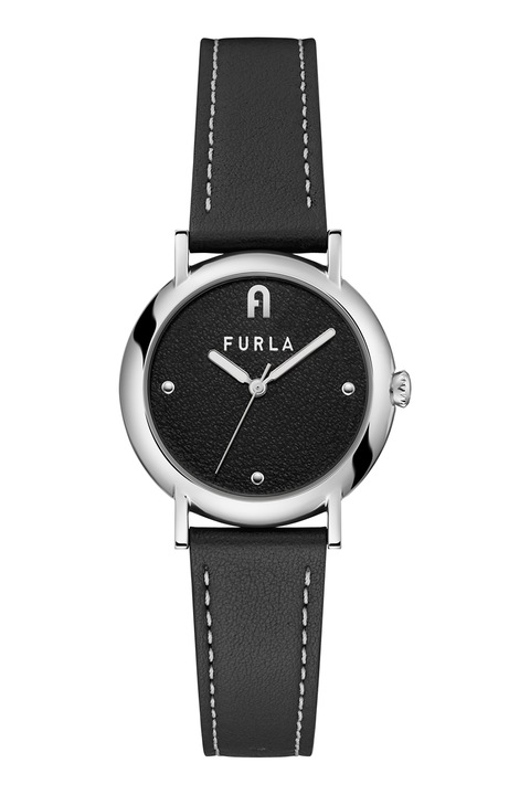 Furla, Аналогов часовник Heritage с кожена каишка, Сребрист, Черен