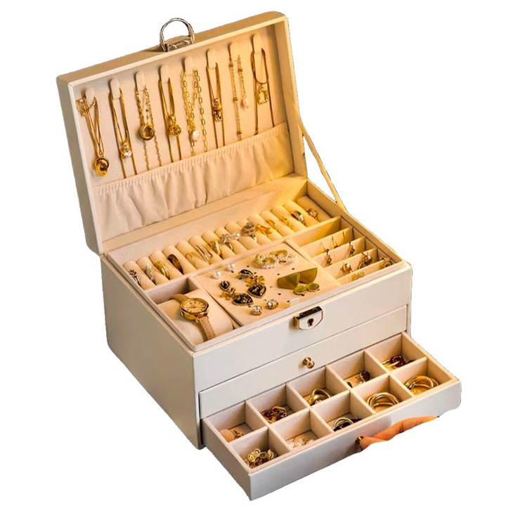 Кутия за бижута Екологична кожа 23х17х14см Бяла