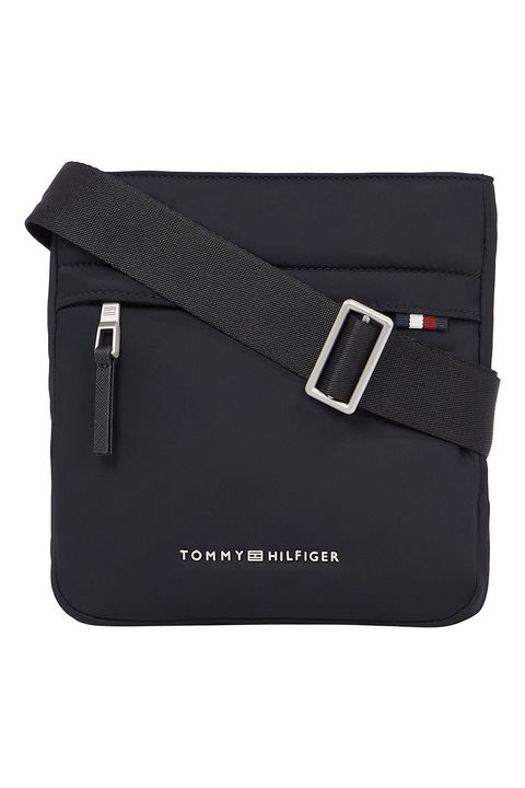 Tommy Hilfiger, Kis crossbody táska elülső zsebbel TH Signature cipzárral, fekete