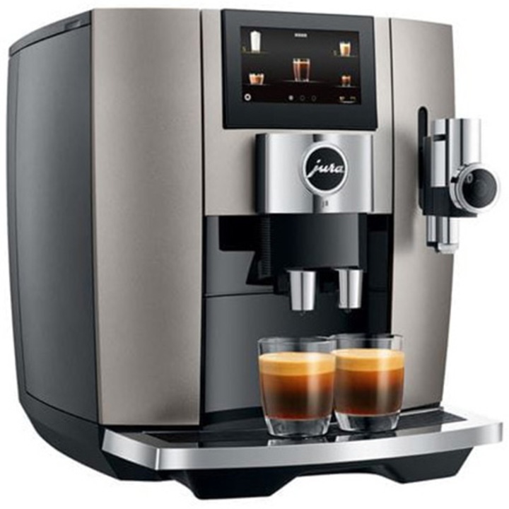 Espressor automat Jura J8 Diamond Black, 1450W, 15 bar, 31 bauturi, sistem spumare lapte, rezervor apa 1.9l, recipient cafea 280g, negru/bej