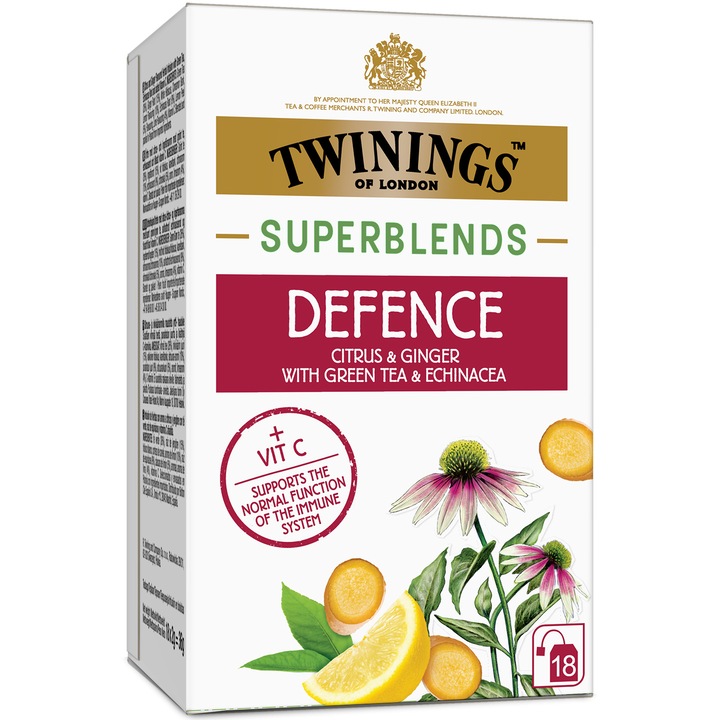 Ceai Twinings Superblends Defence cu Lamaie si Ghimbir, 18 x 2 g