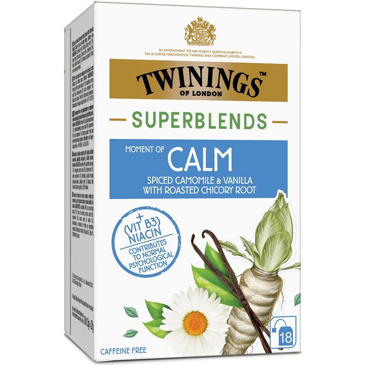 Ceai Twinings Superblends Moment of Calm cu Vanilie si Musetel, 18 x 1.5 g