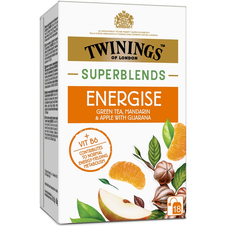Зелен чай Twinings Superblends, Енергизиращ, 18 пакетчета х 2 гр
