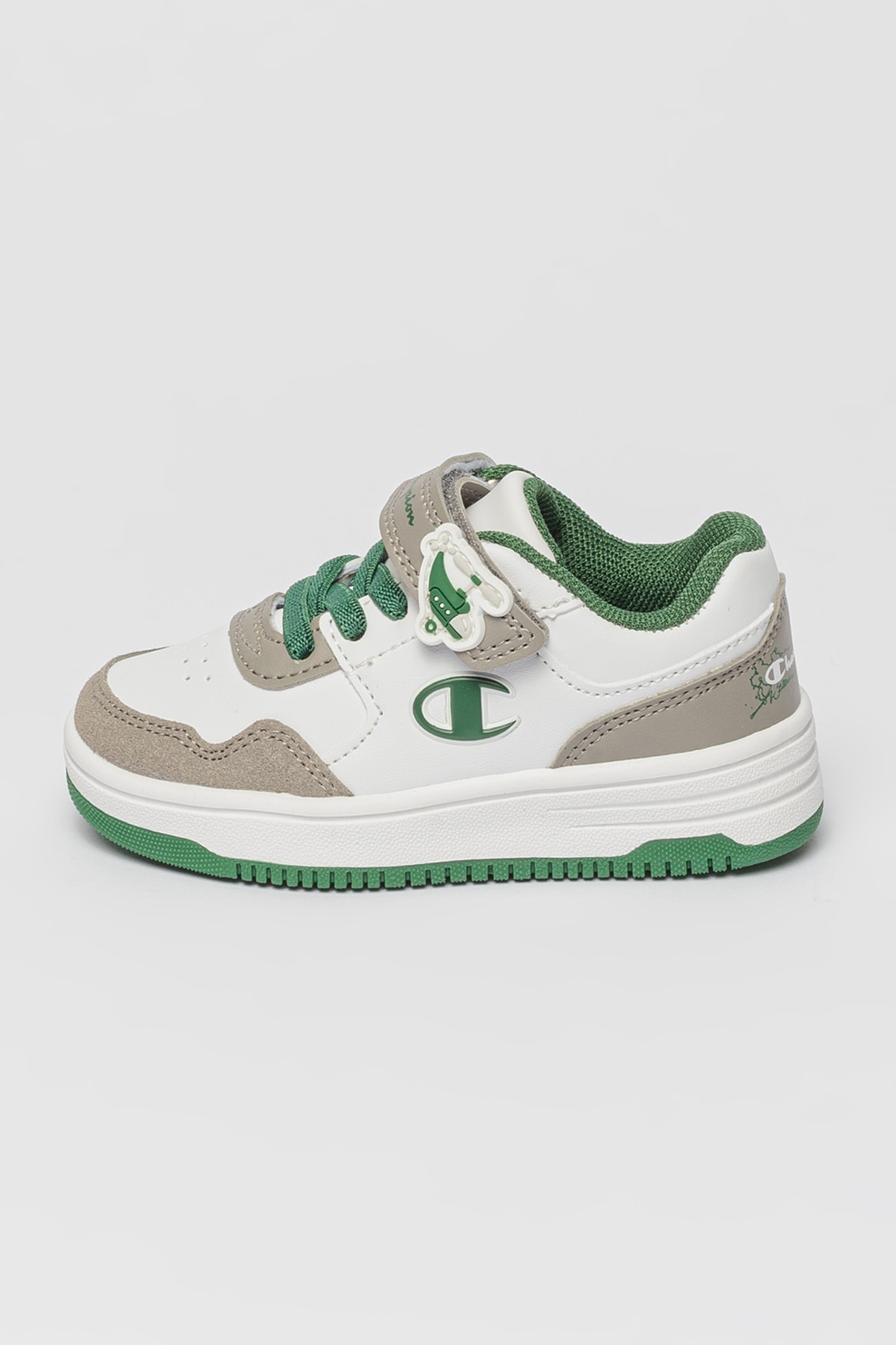 Champion, Pantofi sport din piele ecologica cu inchidere velcro, Verde, Gri, Alb, 22 EU