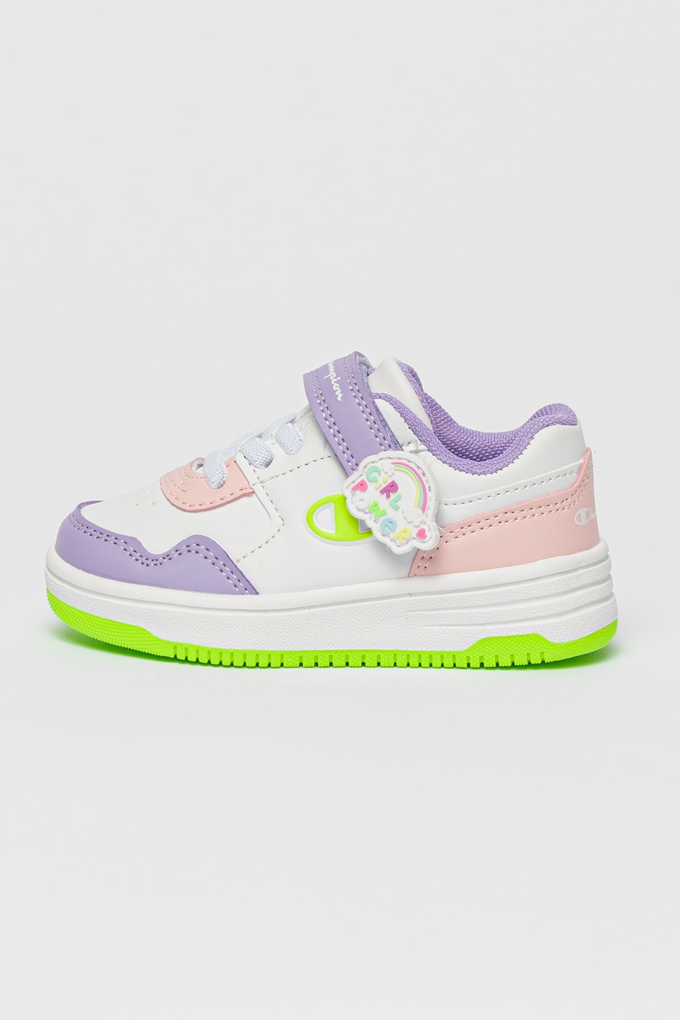 Champion, Pantofi sport din piele ecologica cu inchidere velcro Dori, Verde, Alb, Lila, 22 EU